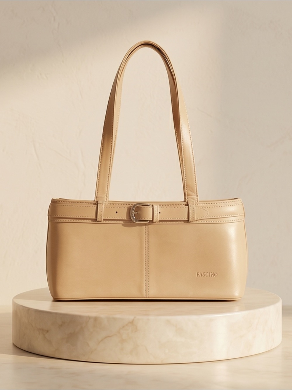 Beige Leather Shoulder Bag
